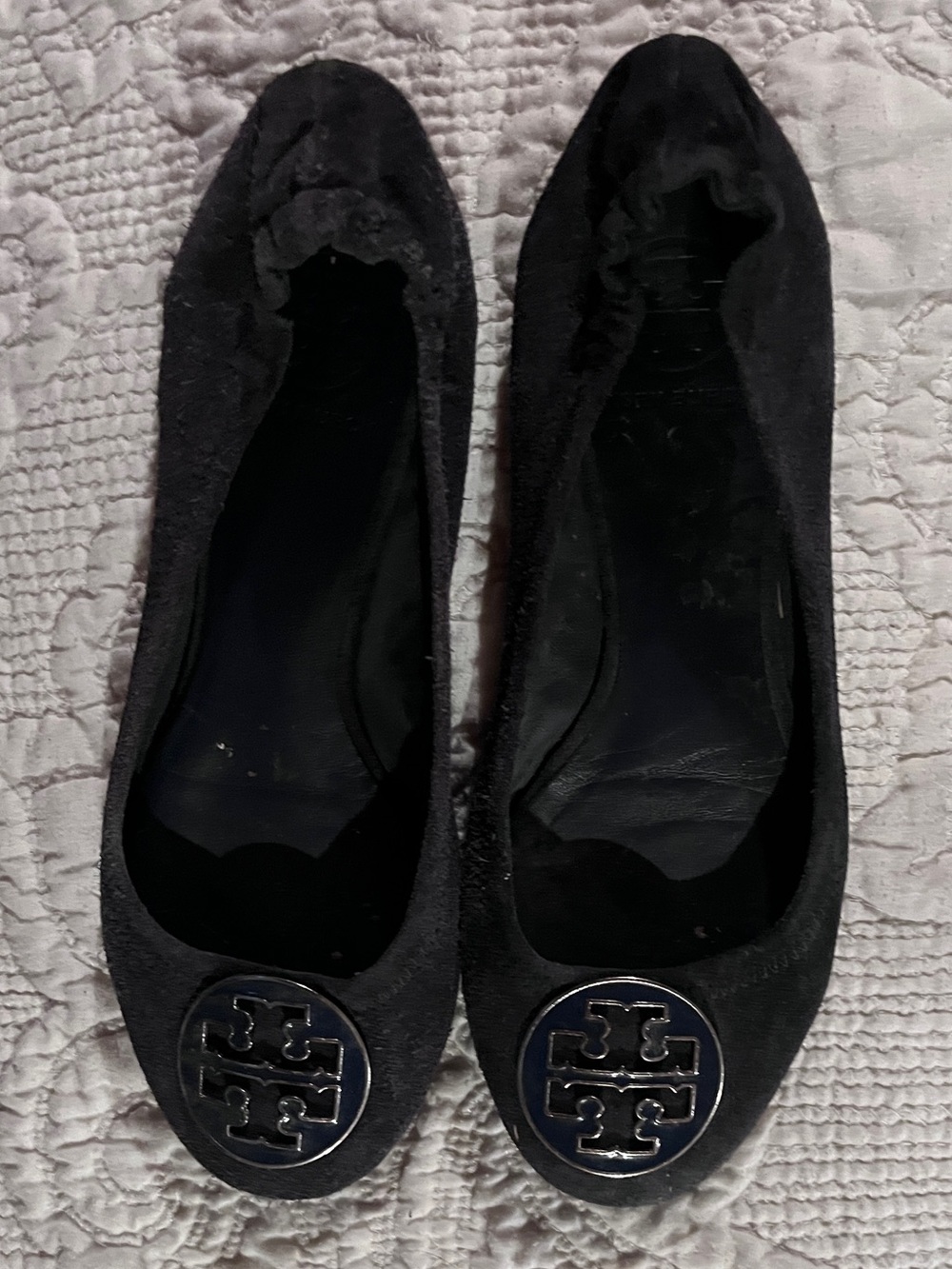 Tory Burch Navy Suede Logo Ballet Flats